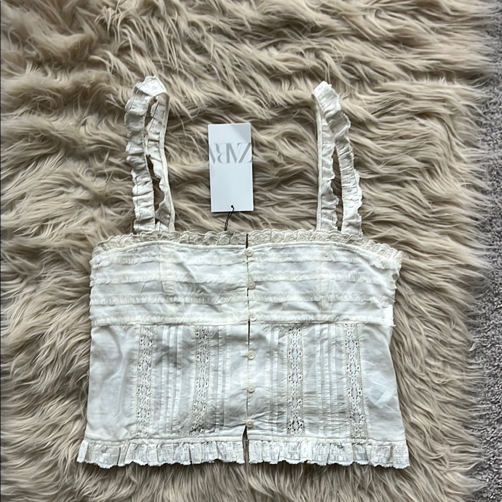 Zara White Lace Trimmed Women's Top